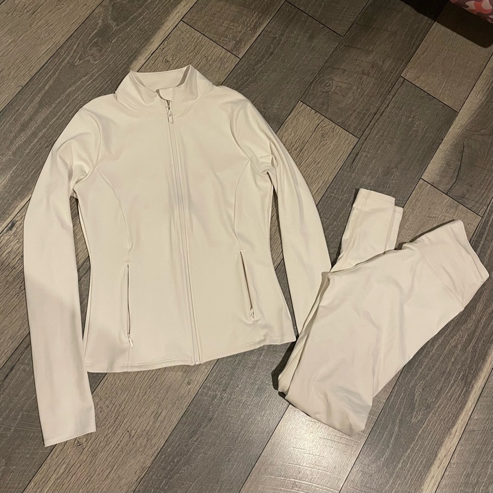 Cream Zip-Up Jacket and Leggings Set